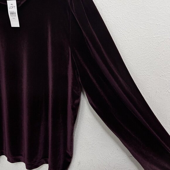 Loft Plush Velvet Turtleneck Top Puffed Long Sleeves Size XXL Burgundy Purple - Picture 5 of 10